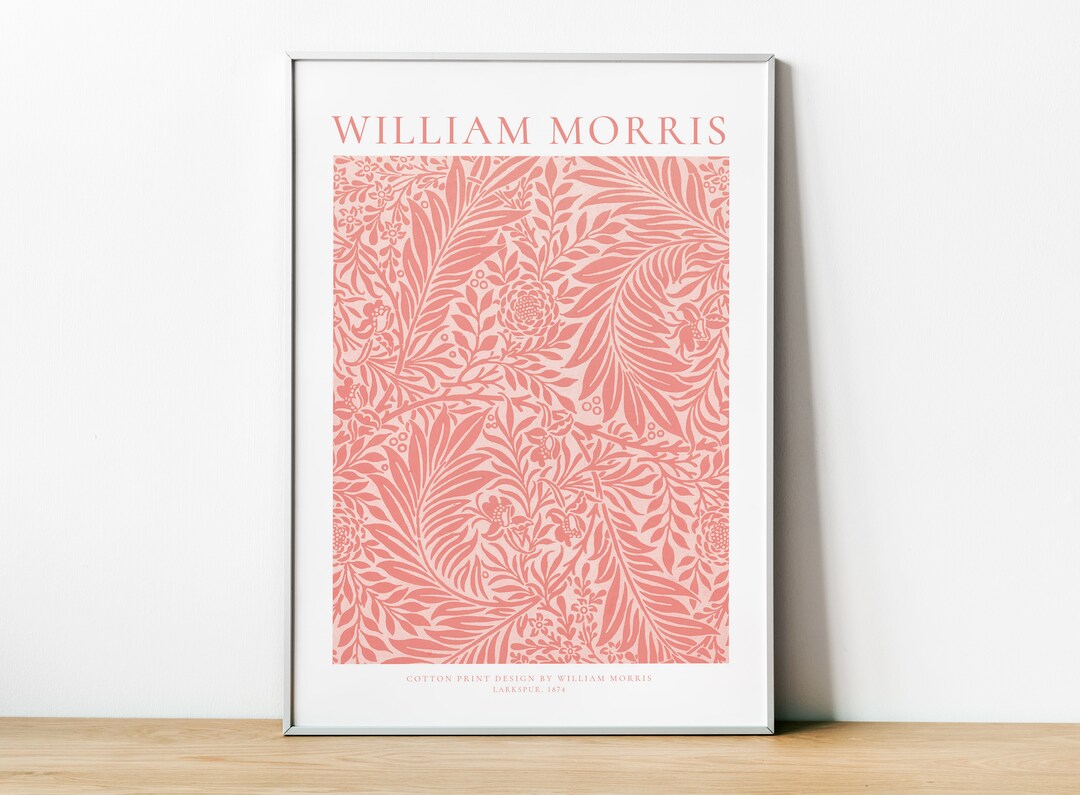 William Morris Exhibition Poster, Pink Larkspur, Cotton Prints Design