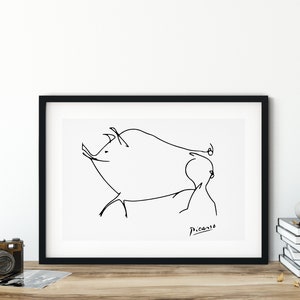 Pablo Picasso Pig Print, Minimalist Picasso Print,  Digital Download, Home Wall Decor Sketches, Pig print