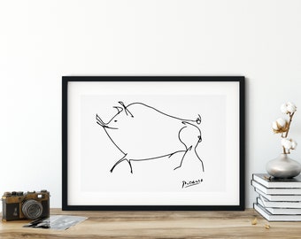 Pablo Picasso Pig Print, Minimalist Picasso Print,  Digital Download, Home Wall Decor Sketches, Pig print