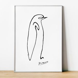 Pablo Picasso Penguin Print, Minimalist Picasso Print, Picasso Line Art, Framed Picasso Art, Home Wall Decor Sketches, Penguin