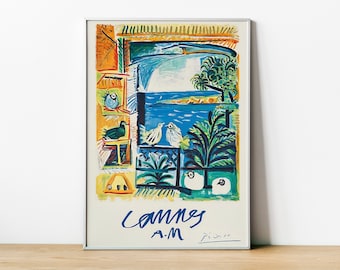 Pablo Picasso CANNES A.M.,  Print, Picasso Art, Lithograph in Colours, 1962 Framed Picasso Art, Home Wall Decor Sketches