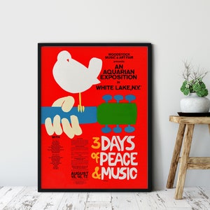 Vintage Woodstock Art Poster, Music Art Fair print, An Aquarian Exposition White Lake poster, Woodstock Framed, Collectibles, Rock And Roll