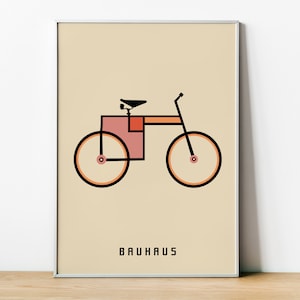 Bauhaus Art Poster, Bicycle Pink Poster, Pink Geometric Art Print, German Art, Bicycle Print, Abstract Art, Retro Wall Art, Bauhaus Framed