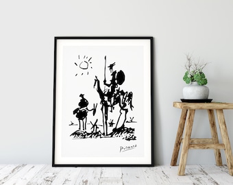 Pablo Picasso Print Don Quixote, Minimalist Picasso Print, Picasso Line Art, Digital Download, Home Wall Decor Sketches