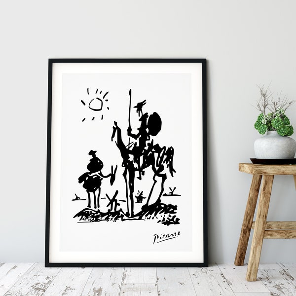 Pablo Picasso Print Don Quixote, Minimalist Picasso Print, Picasso Line Art, Digital Download, Home Wall Decor Sketches