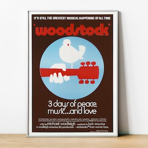 Vintage Woodstock Art Poster, Concert Poster, Wall Art Home Decor, Woodstock Poster, Woodstock Framed, Art & Collectibles, Rock And Roll