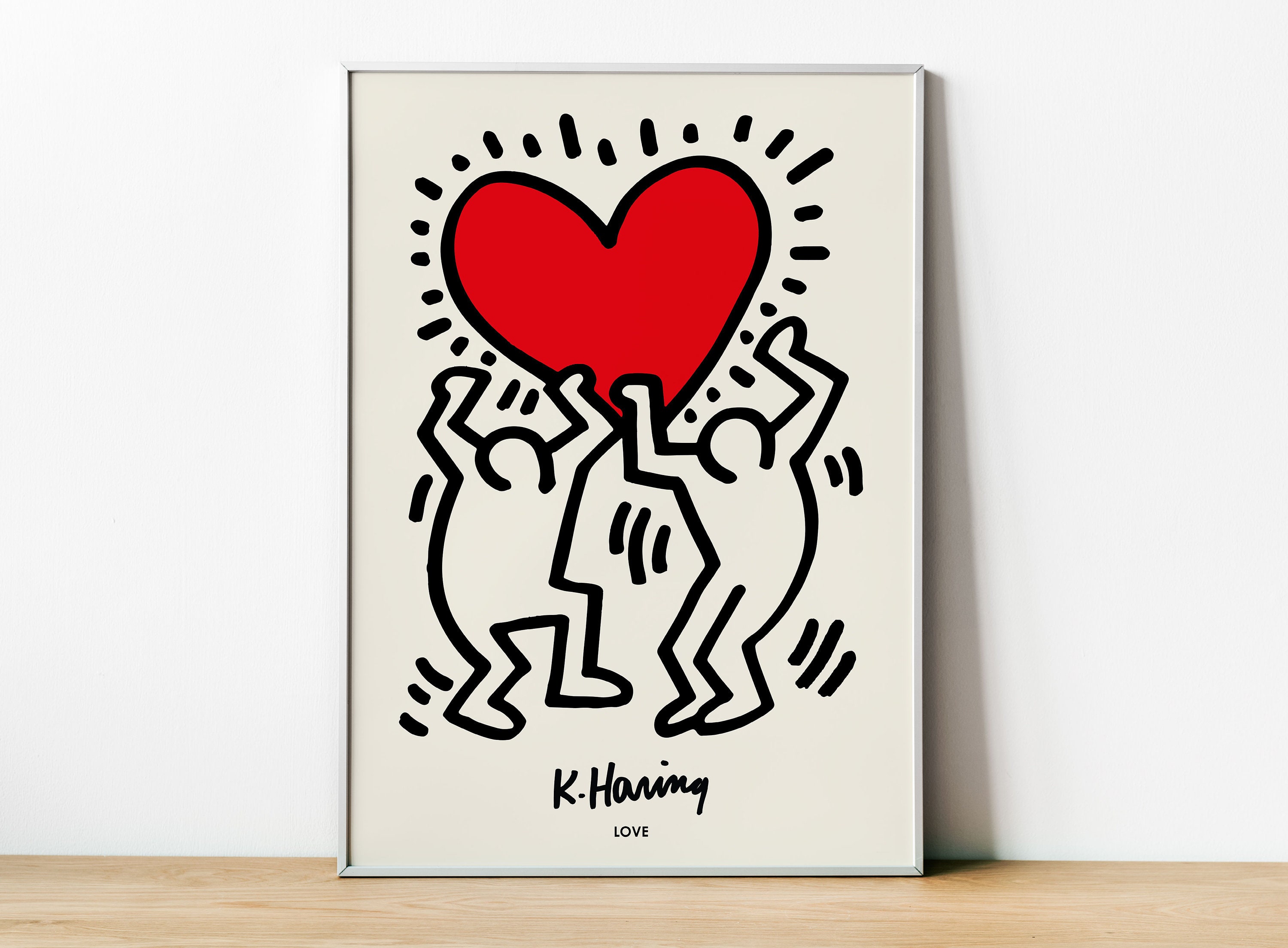 Keith Haring Love Red Heart Wall Art Print, Colourful Modern Art Poster, Red Exhibition Print, Famous Artist Print, Gallery Wall Home Decor
