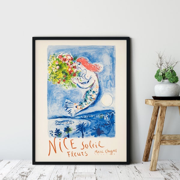 Marc Chagall Print, Nice Soleil Fleurs, Chagall Poster, Mid Century Modern French Wall Art, Home Wall Decor, Digital Download