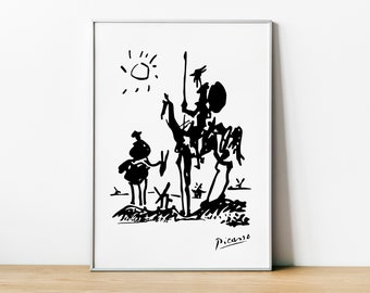 Pablo Picasso Print Don Quixote, Minimalist Picasso Print, Picasso Line Art, Framed Picasso Art, Home Wall Decor Sketches