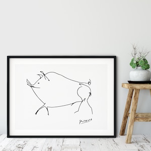 Pablo Picasso varken print, minimalistische Picasso print het varken, ingelijste Picasso kunst, Home Wall Decor schetsen, zeer fijne tekeningen, trendy muurkunst
