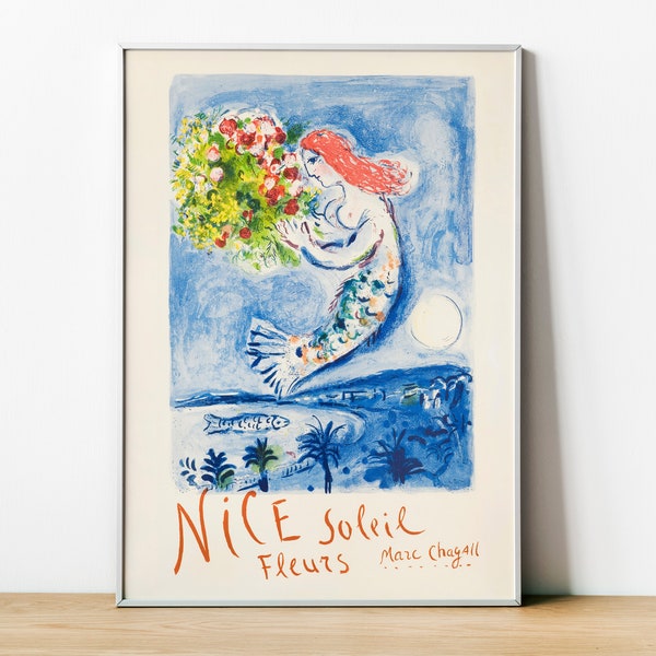Marc Chagall Print, Nice Soleil Fleurs, Chagall Poster, Mid Century Modern French Wall Art, Home Wall Decor, 1962 Vintage Travel Poster