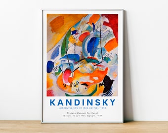 Kandinsky Sea Battle, Wassily Kandinsky Exhibition Poster, Home Decor, Kandinsky Modernism Art, Abstract Art, Retro Wall Art,Kandisky Framed