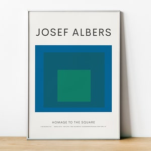 Josef Albers, tentoonstellingsposter, eerbetoon aan het plein, Duits modernisme, Neue Kunst, Bauhaus abstracte kunst, retro kunst aan de muur, wanddecoratie, ingelijst