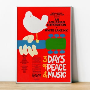 Vintage Woodstock Art Poster, Music Art Fair print, An Aquarian Exposition White Lake poster, Woodstock Framed, Collectibles, Rock And Roll