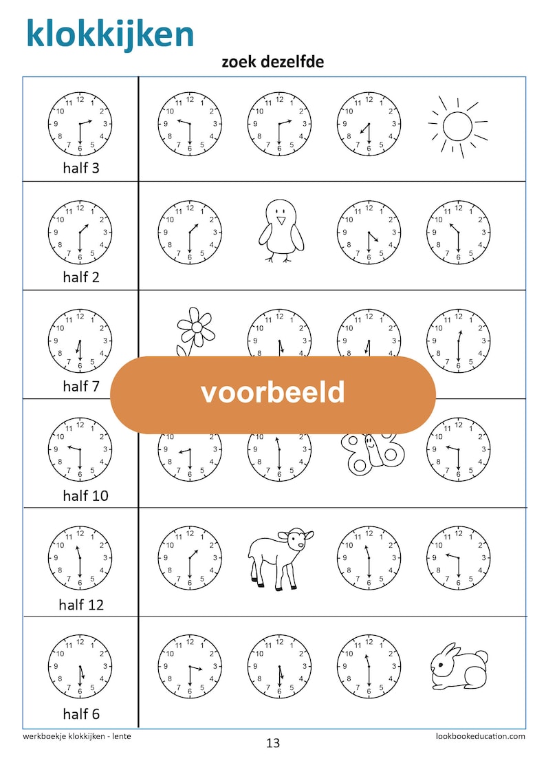 Werkboekje Klokkijken Hele en halve uren Digitaal Bestand afbeelding 6