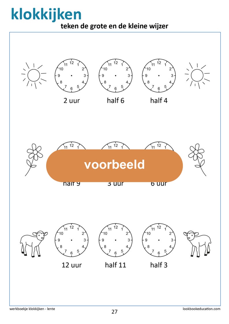 Werkboekje Klokkijken Hele en halve uren Digitaal Bestand afbeelding 10