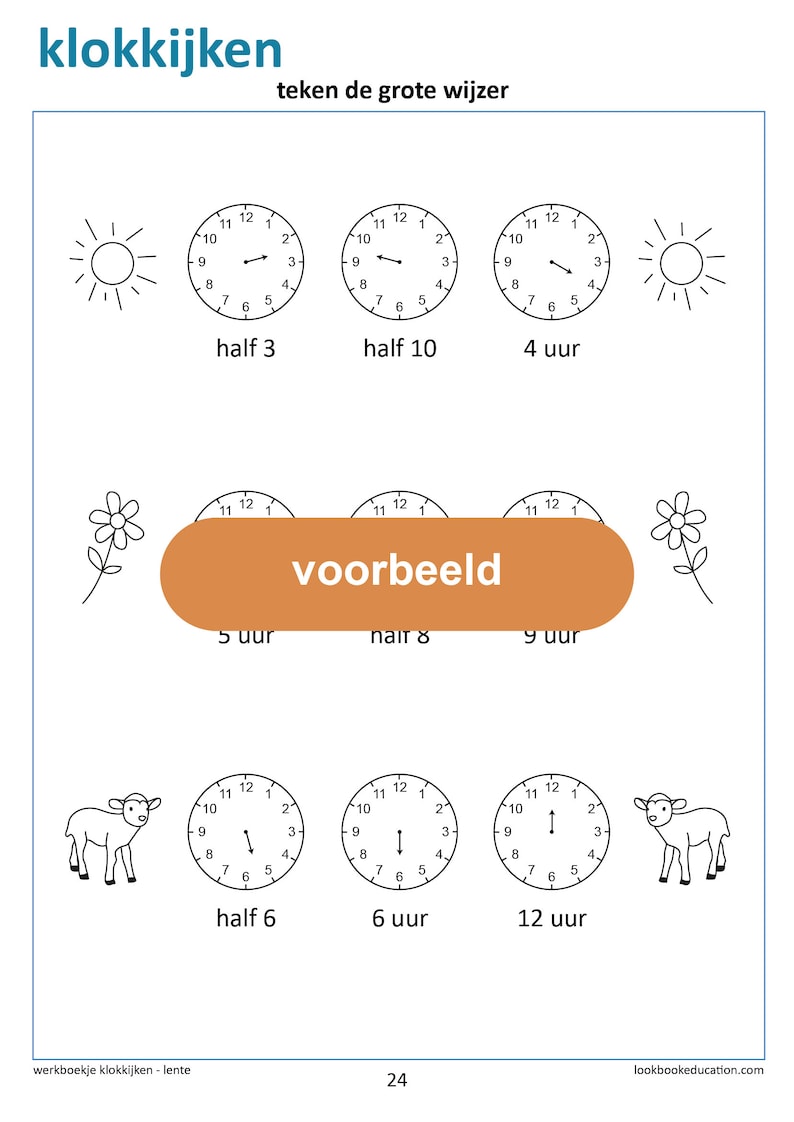 Werkboekje Klokkijken Hele en halve uren Digitaal Bestand afbeelding 8