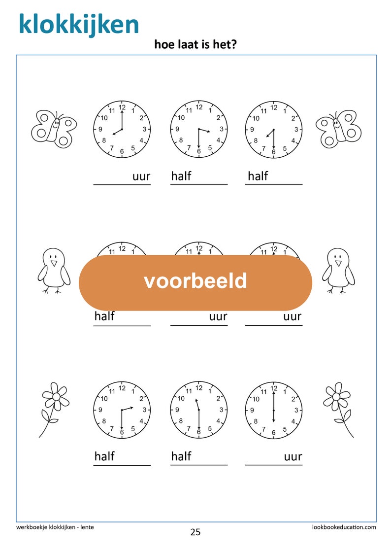 Werkboekje Klokkijken Hele en halve uren Digitaal Bestand afbeelding 9