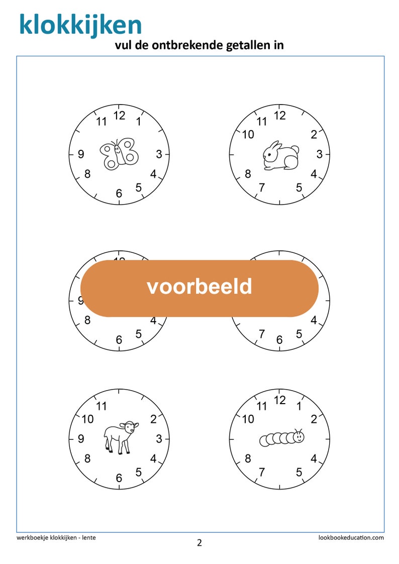 Werkboekje Klokkijken Hele en halve uren Digitaal Bestand afbeelding 2