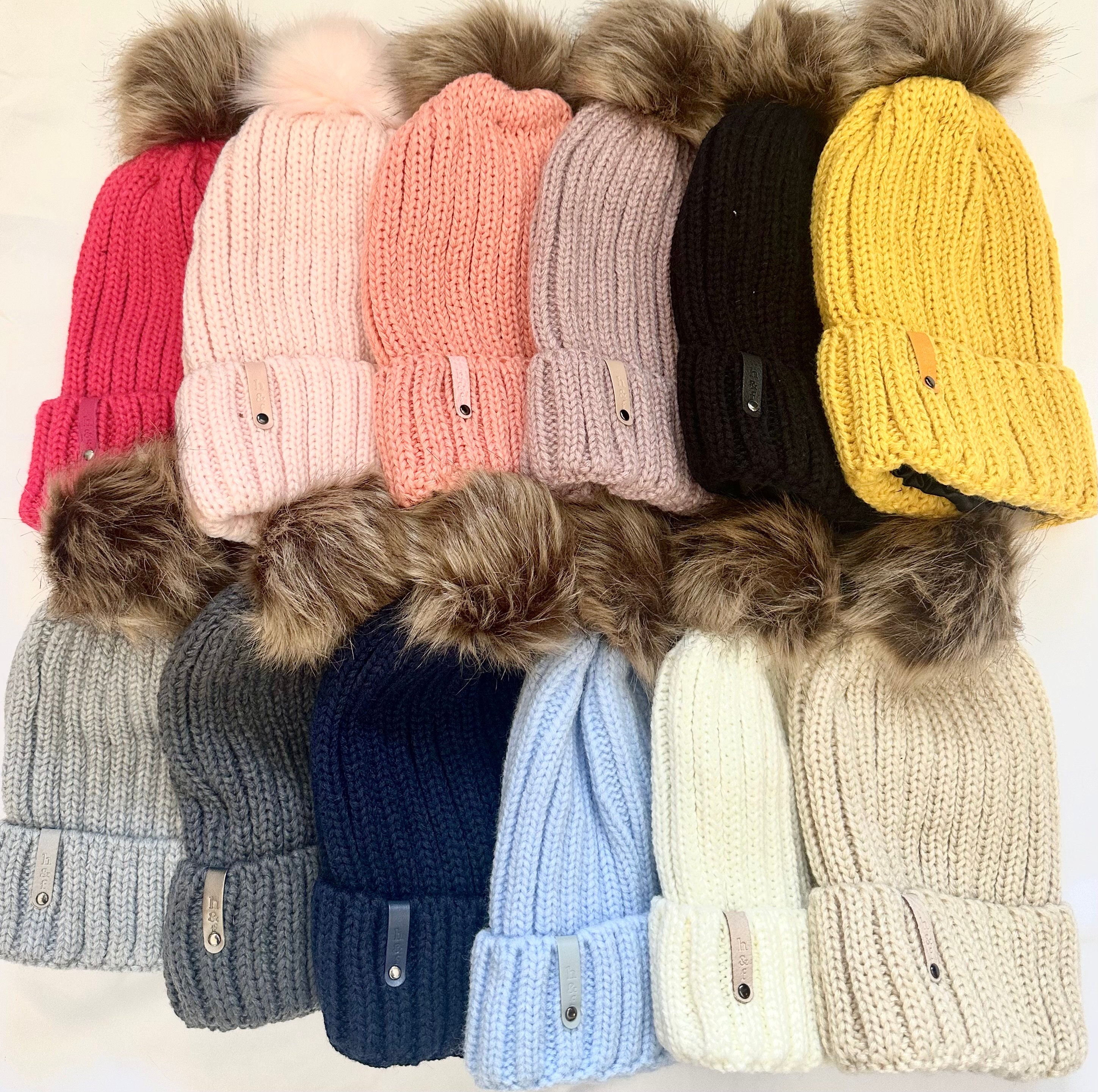 Solid Twisted Beanie Hat with Pom Poms, Fashionable Chunky Soft Warm Cable Knit Hat,Temu