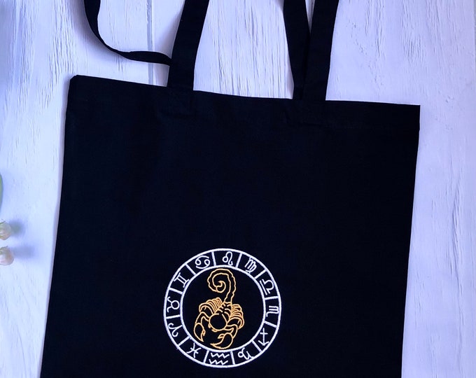 Scorpio Zodiac Tote Bag Astrology Embroidered Shopping Bag Scorpio Constellation Bag Scorpio Gift