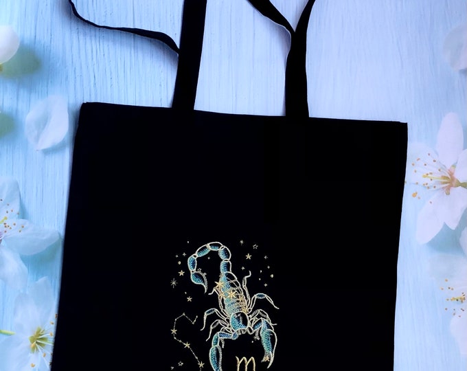 Scorpio Zodiac Tote Bag Embroidered Horoscope Gift Birthday Gift Scorpio Gift Scorpio Astrology Star Sign
