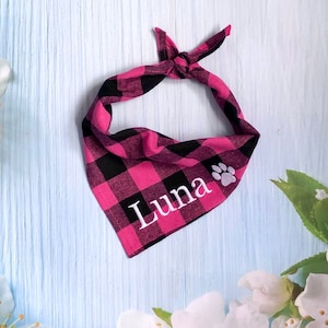 Pink dog bandana personalised dog tie custom dog scarf gift for dog owner