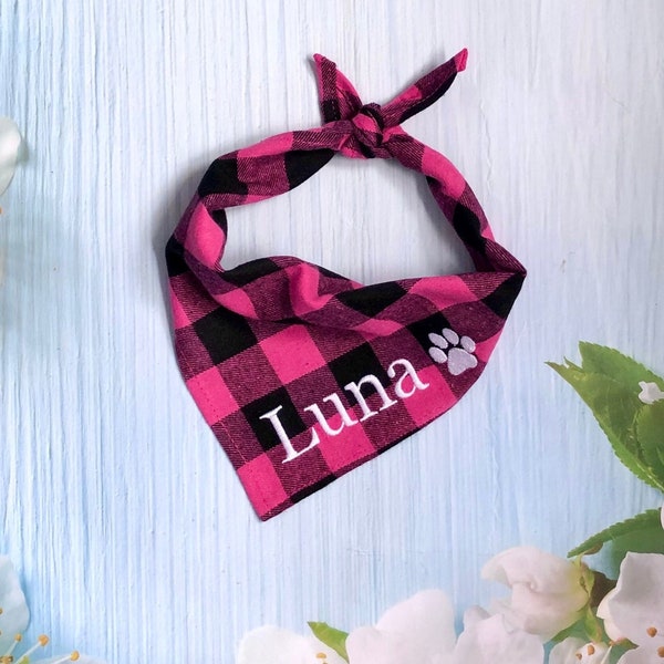 Pink dog bandana personalised dog tie custom dog scarf gift for dog owner