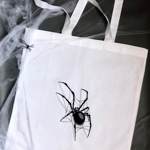Spider Tote Bag Halloween Tote Bag Embroidered 3D Spider Canvas Bag Halloween Costume Decor