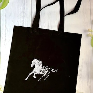 Horse Tote Bag Embroidered Tote Bag With Horse Design Shoulder Bag Horse Lover Gift Shopping Bag Birthday Gift for Her