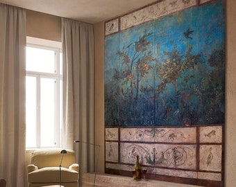 Copia de fresco romano antiguo - SOLO COMISIÓN, Pompeya, Roma, jardín del paraíso, bosque brumoso, Villa Livia, antigua, 9,3/7,4 pies, 2,8/2,3 m