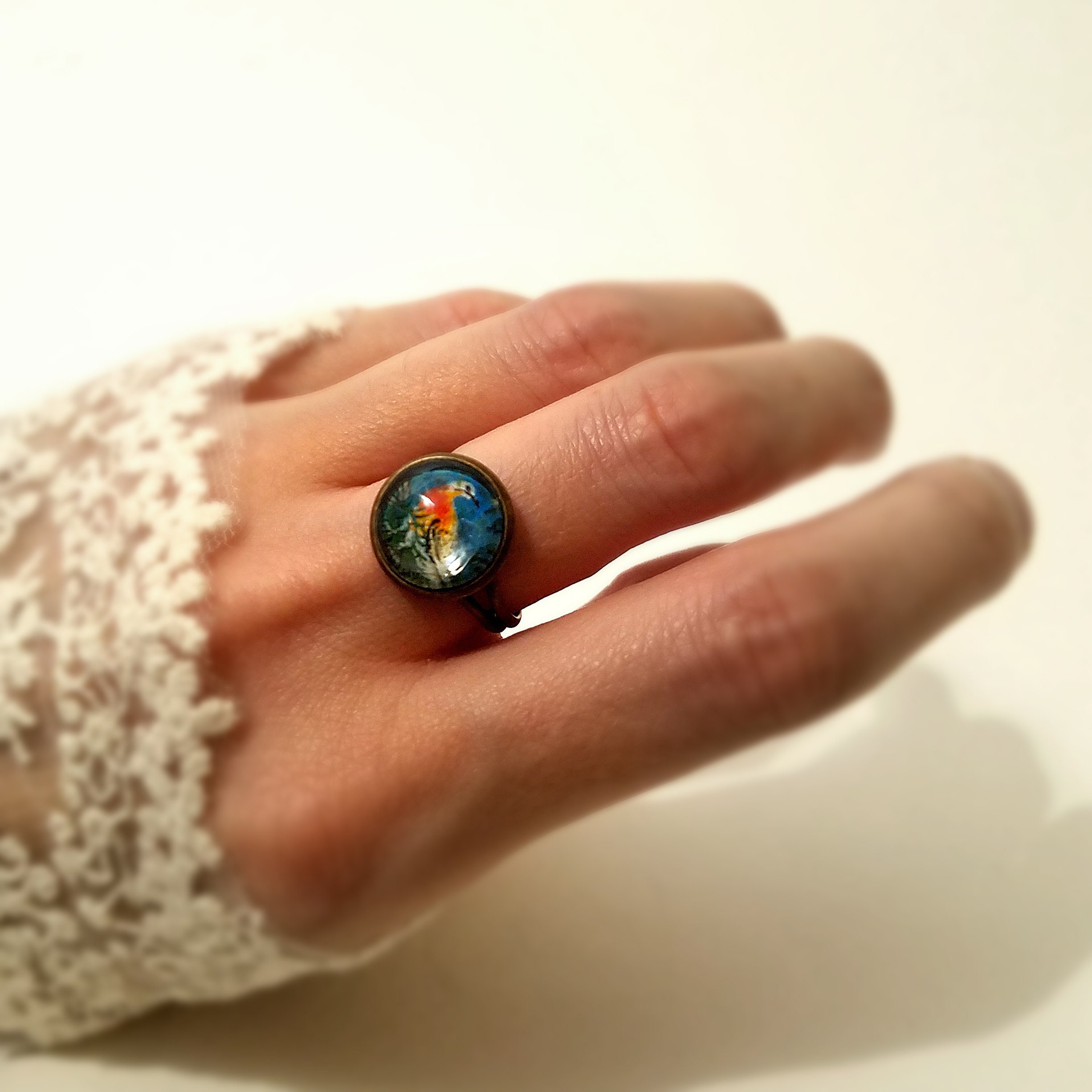 Pompeii Ring With Real Painting 12 Mm Pompeii Jewelry Quick Etsy