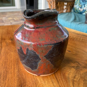 Ceramic Pitcher, Stoneware Pitcher, Red and Black Pitcher, Kitchen Décor