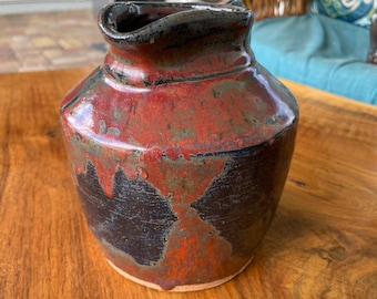 Ceramic Pitcher, Stoneware Pitcher, Red and Black Pitcher, Kitchen Décor