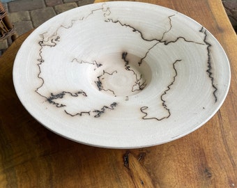 Raku Plate With Horse Hair, White And Black Pottery, Horse Hair Pottery