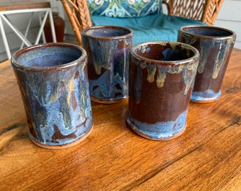 Handmade Ceramic Tumblers, Ceramic Cups, Cocktail Drinkware, Blue and  brown Pottery