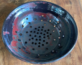 Colander red and brown color, Handmade Pottery Rustic Ceramic Artisan Centerpiece
