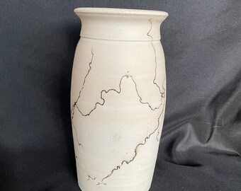 Raku Vase With Horse Hair, White And Black Pottery, Horse Hair Pottery