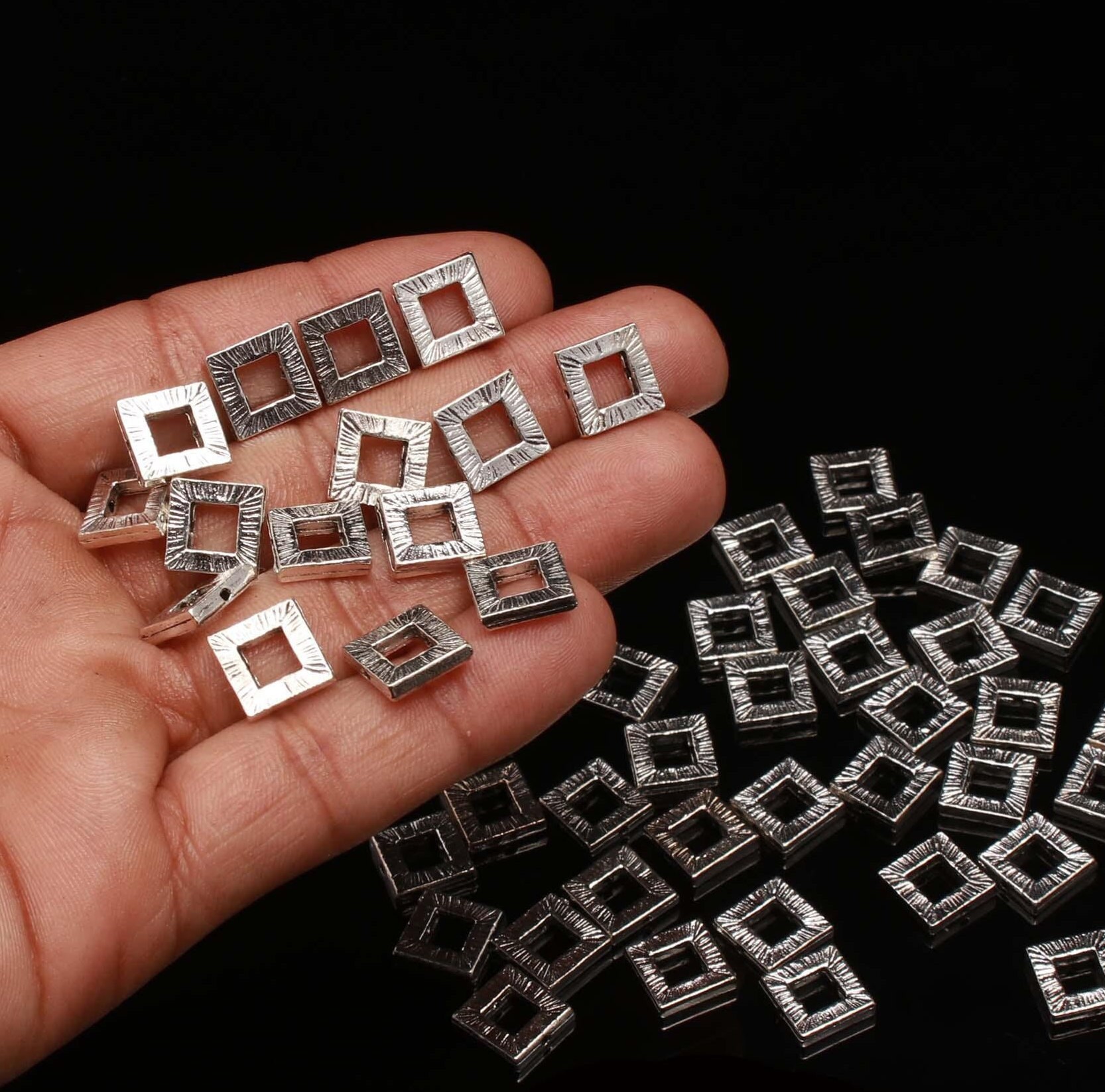 10 pcs Flat Square Beads Silver Square spacer Beads Tibetan | Etsy