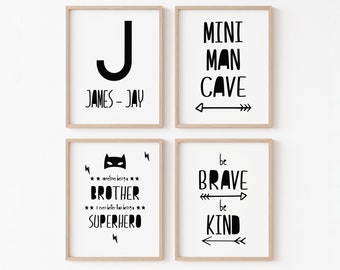 Personalized Superhero Quote Print Set | Monochrome Boys Room Decor