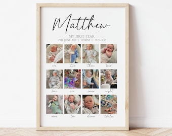 Baby's First Year Photo Collage Print: Milestone Birthday Gift