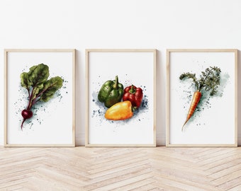 Vegetable Kitchen Prints Set of 3 | Kitchen Wall Art | Print Set | Veggie Home Decor
