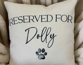 Personalised Pet Cushion: Linen Reserved For Pet Name Pillow