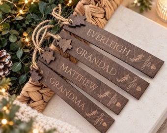 Personalised Wooden Christmas Gift Tags, Engraved Name