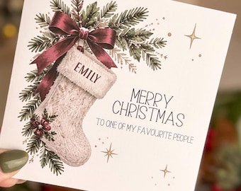 Personalised Name Stocking Christmas Card, For Friend, Neighbour, Family