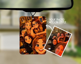 Personalised Cartoon Photo Car Air Freshener, Character Style Car Accessory