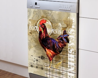 Good Morning Rooster Dishwasher art Wallpaper Vinyl