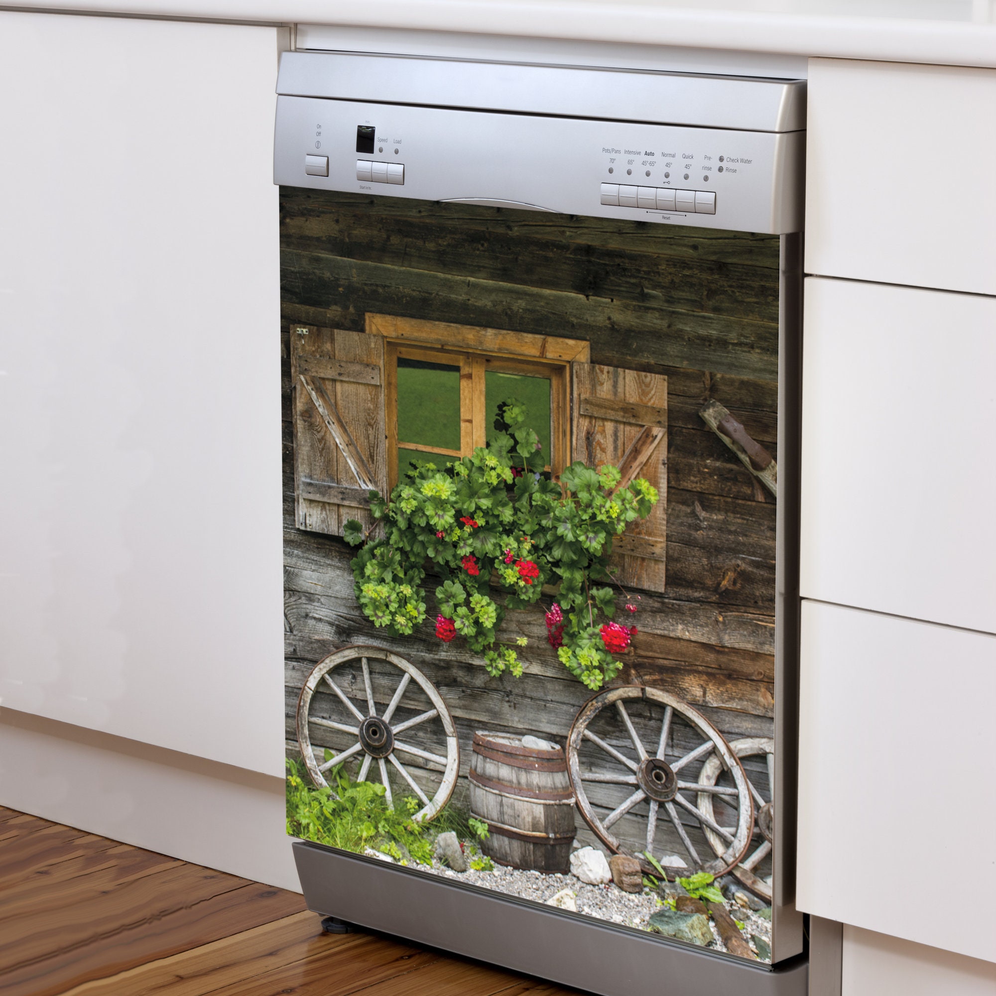 Wagon Wheels under Window Dishwasher art Wallpaper Vinyl