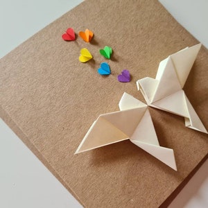 Rainbow Lovebirds Wedding Card, Origami Love Doves and Rainbow Hearts, Engagement, Gay Anniversary, Gay Wedding Card, Rainbow Wedding, Pride image 9