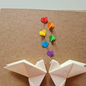 Rainbow Lovebirds Wedding Card, Origami Love Doves and Rainbow Hearts, Engagement, Gay Anniversary, Gay Wedding Card, Rainbow Wedding, Pride image 7